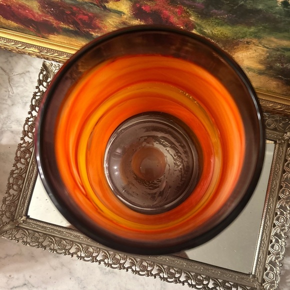 Orange Swirl Hand Blown Art Glass Vase –  10” Mid Century Style - Picture 6 of 8